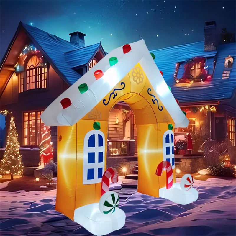 Vue de nuit de la décoration de Noël gonflable illuminée