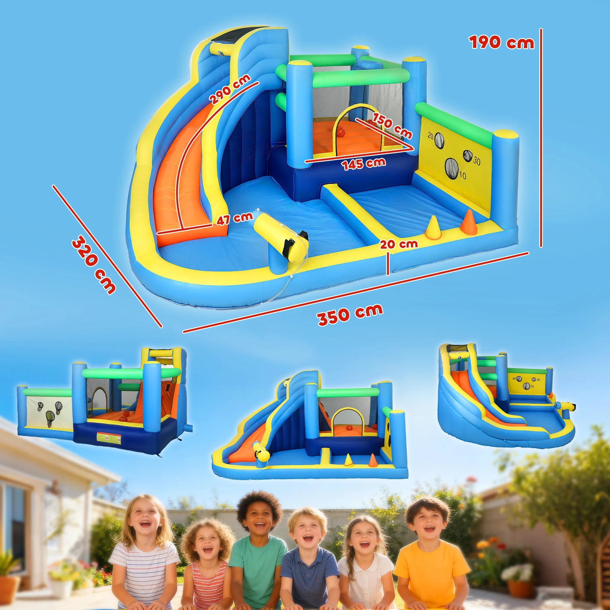 Enfants jouant dans le château gonflable aquatique