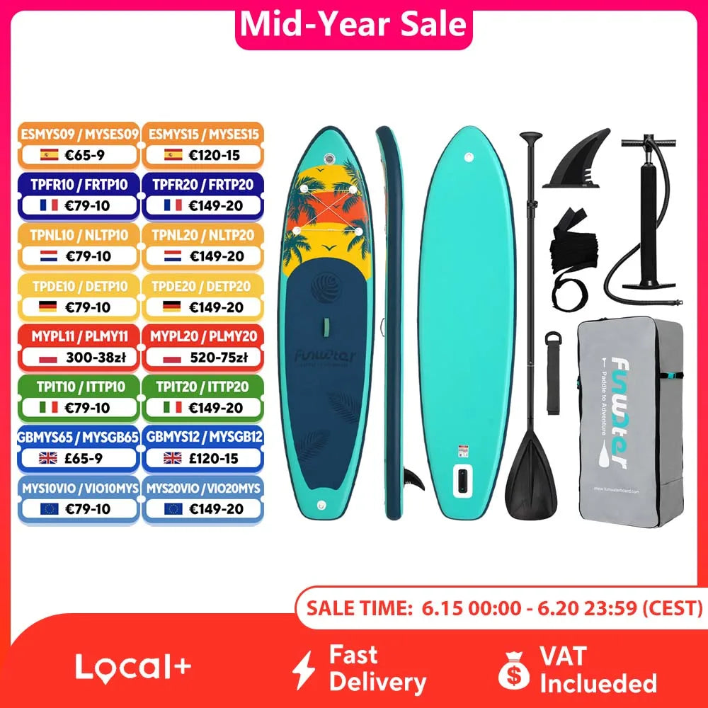 Planche de paddle gonflable sur l'eau calme