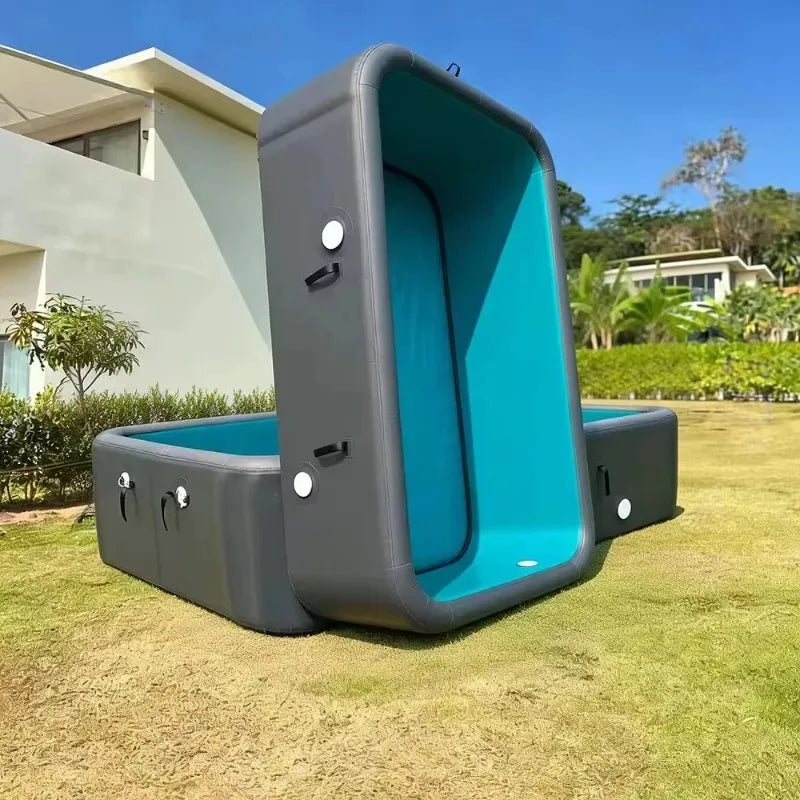 Piscine gonflable carrée 2m installée au jardin