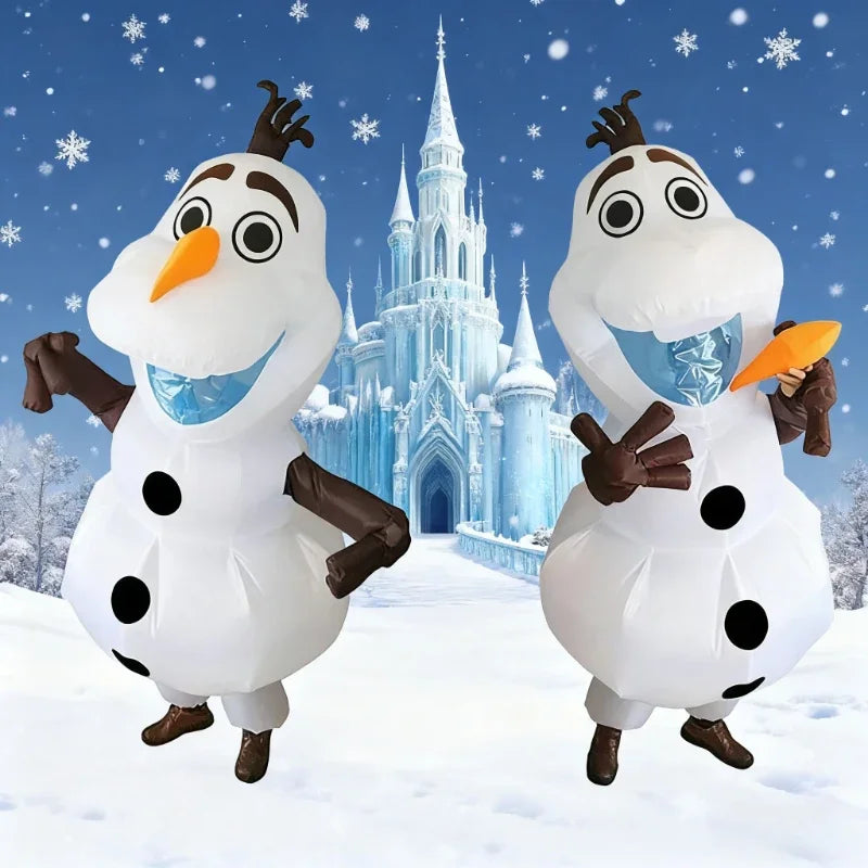 Costume gonflable bonhomme de neige blanc vue d'ensemble