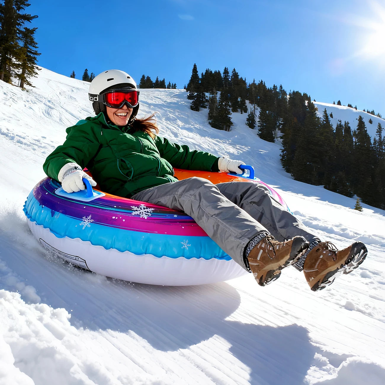 Luge gonflable au fond dur sur la neige