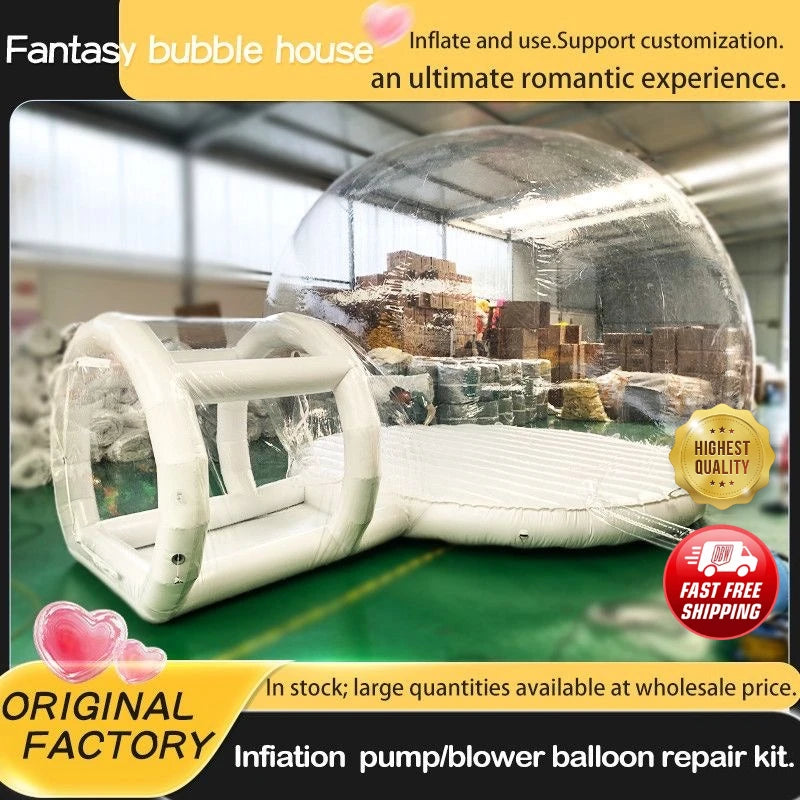 Bulle gonflable transparente installée pour une fête de jardin