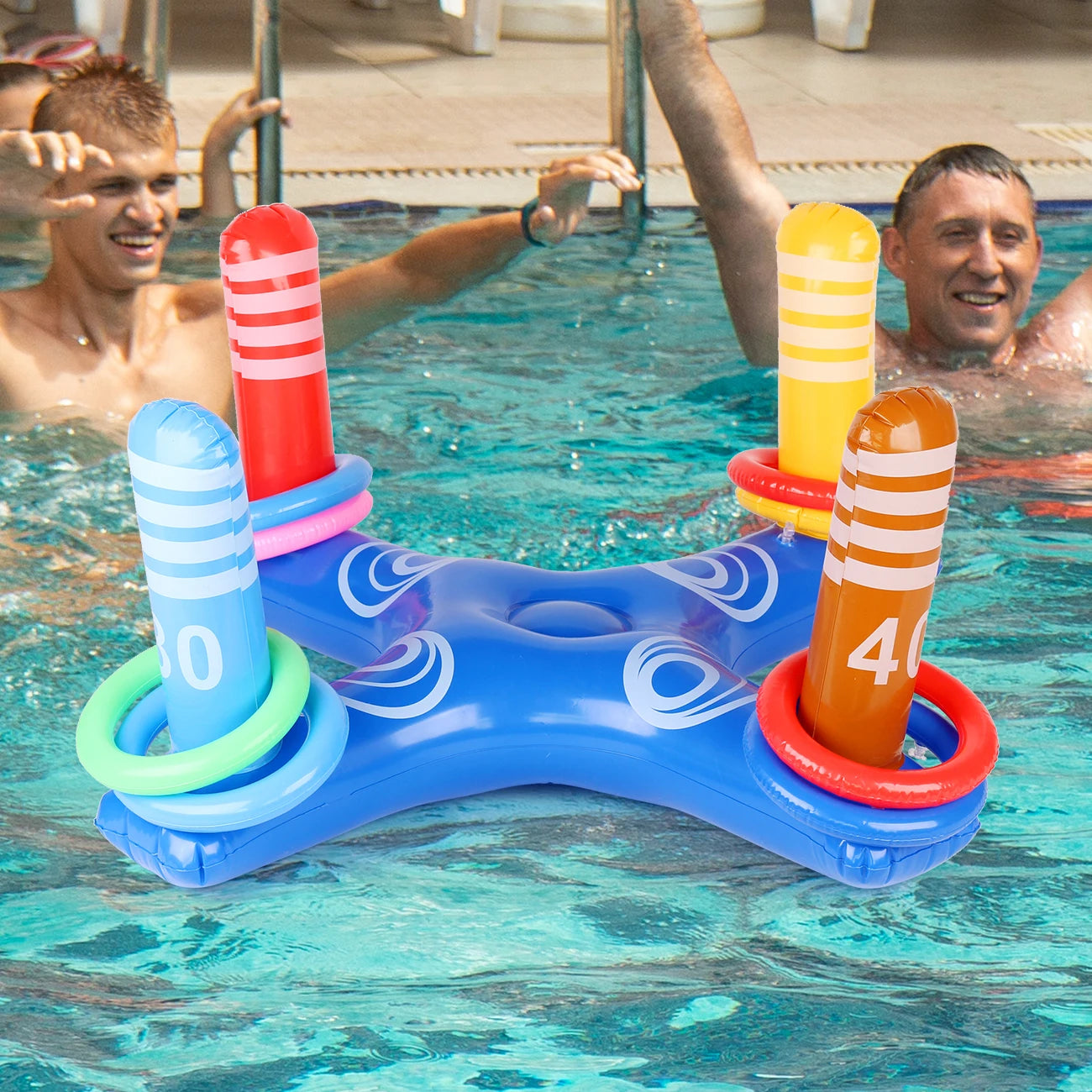 Accessoire gonflable jeu d'anneaux flottant sur l'eau d'une piscine