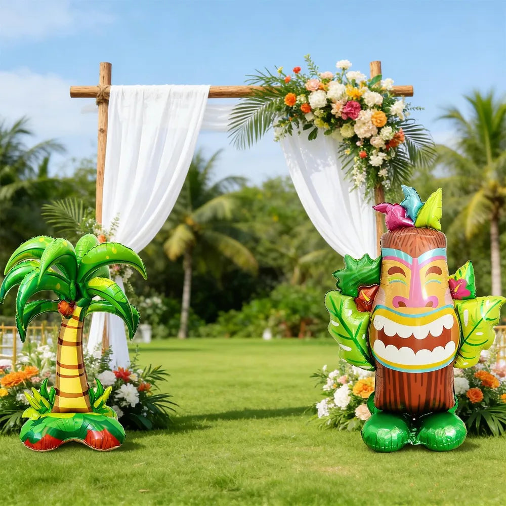 Décoration gonflable palmier vue latérale mariage tropical