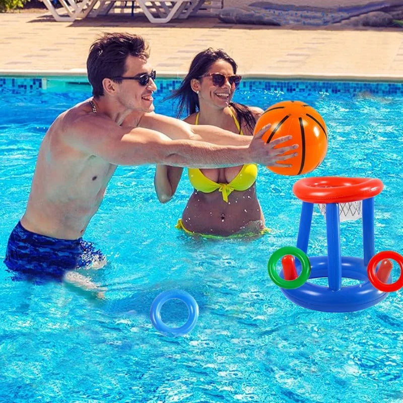 Jeu de lancer de cerceaux sur le panier de basket gonflable