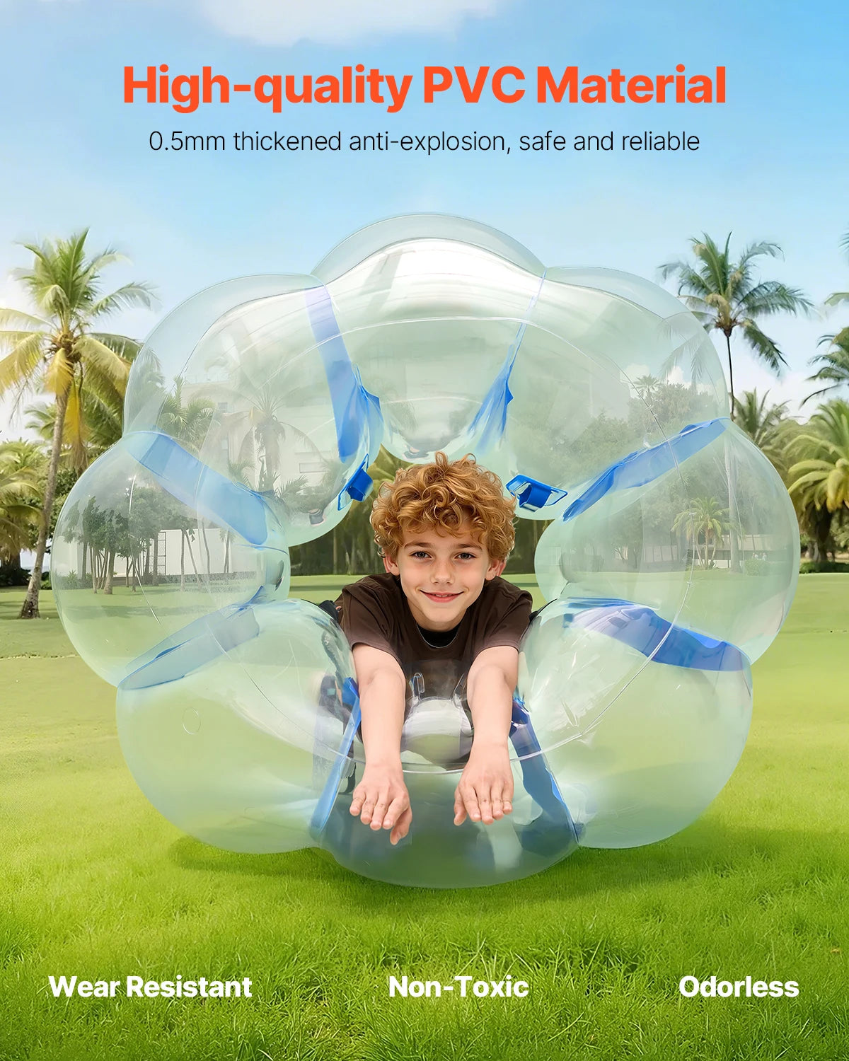 Zorb ball gonflable bulle PVC 120 cm vue de face jardin