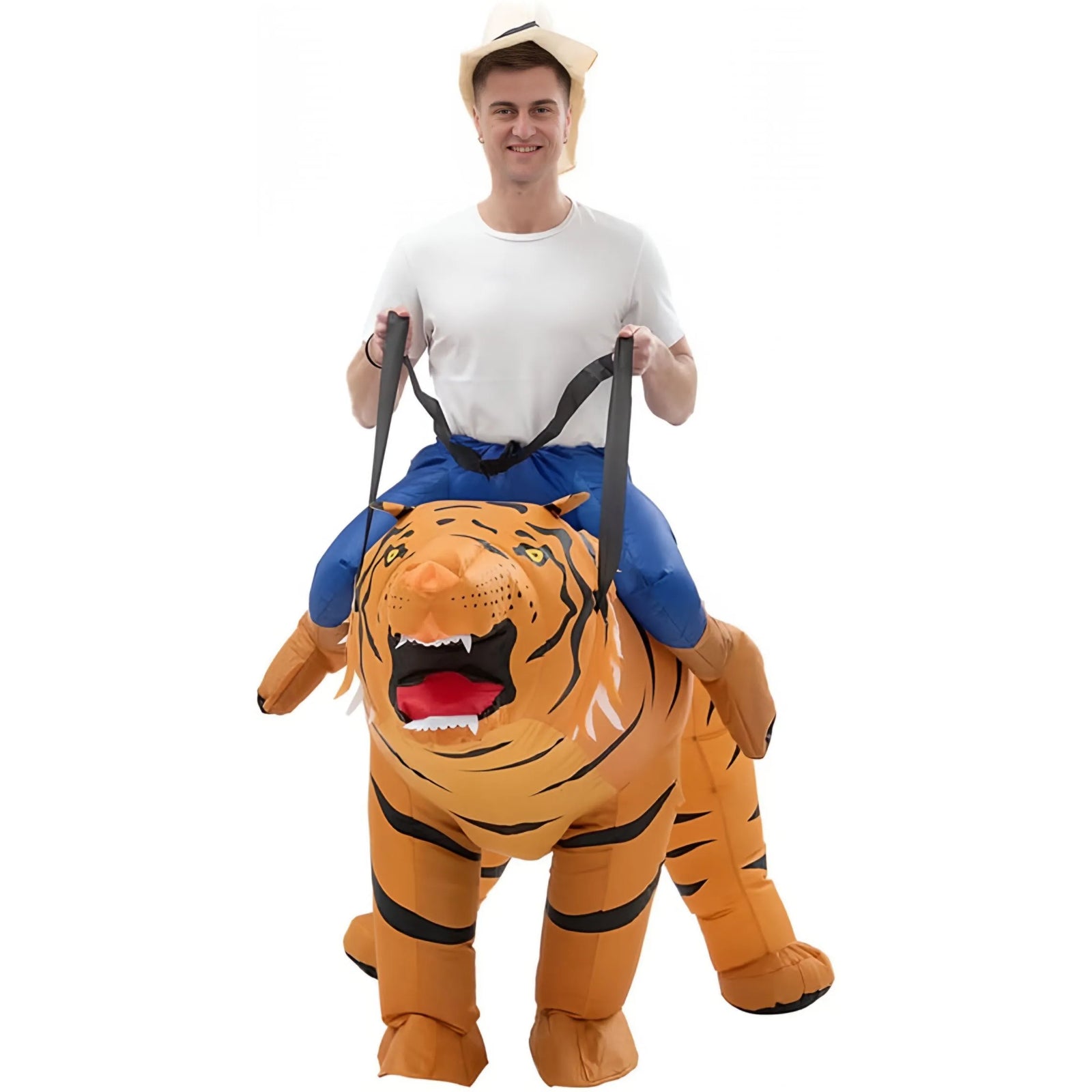 Costume gonflable tigre chevauché adulte vue de face