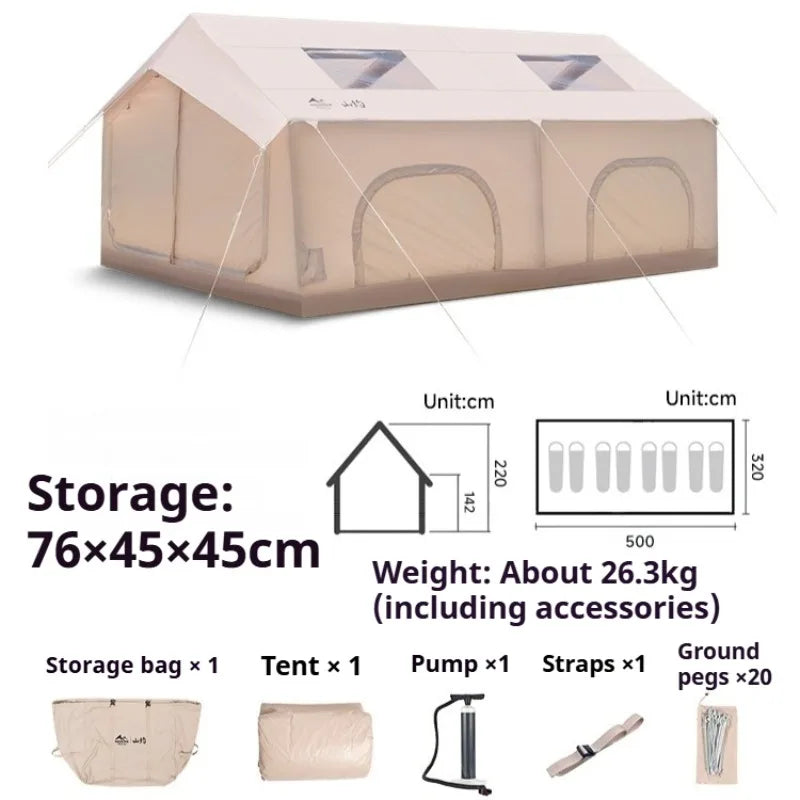 Tente gonflable installée pour un camping en famille