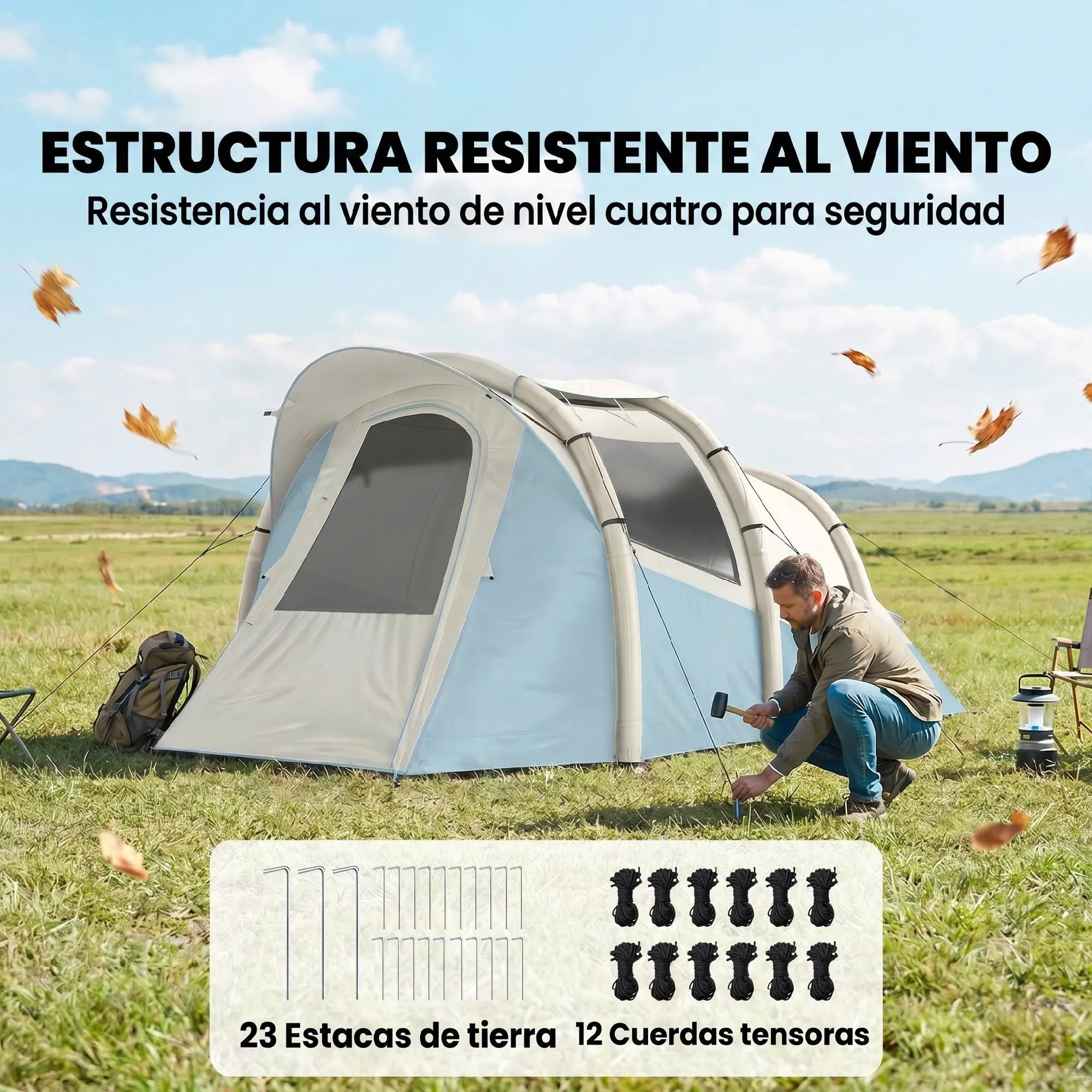 Tente gonflable tunnel camping nuit résistance vent niveau 4