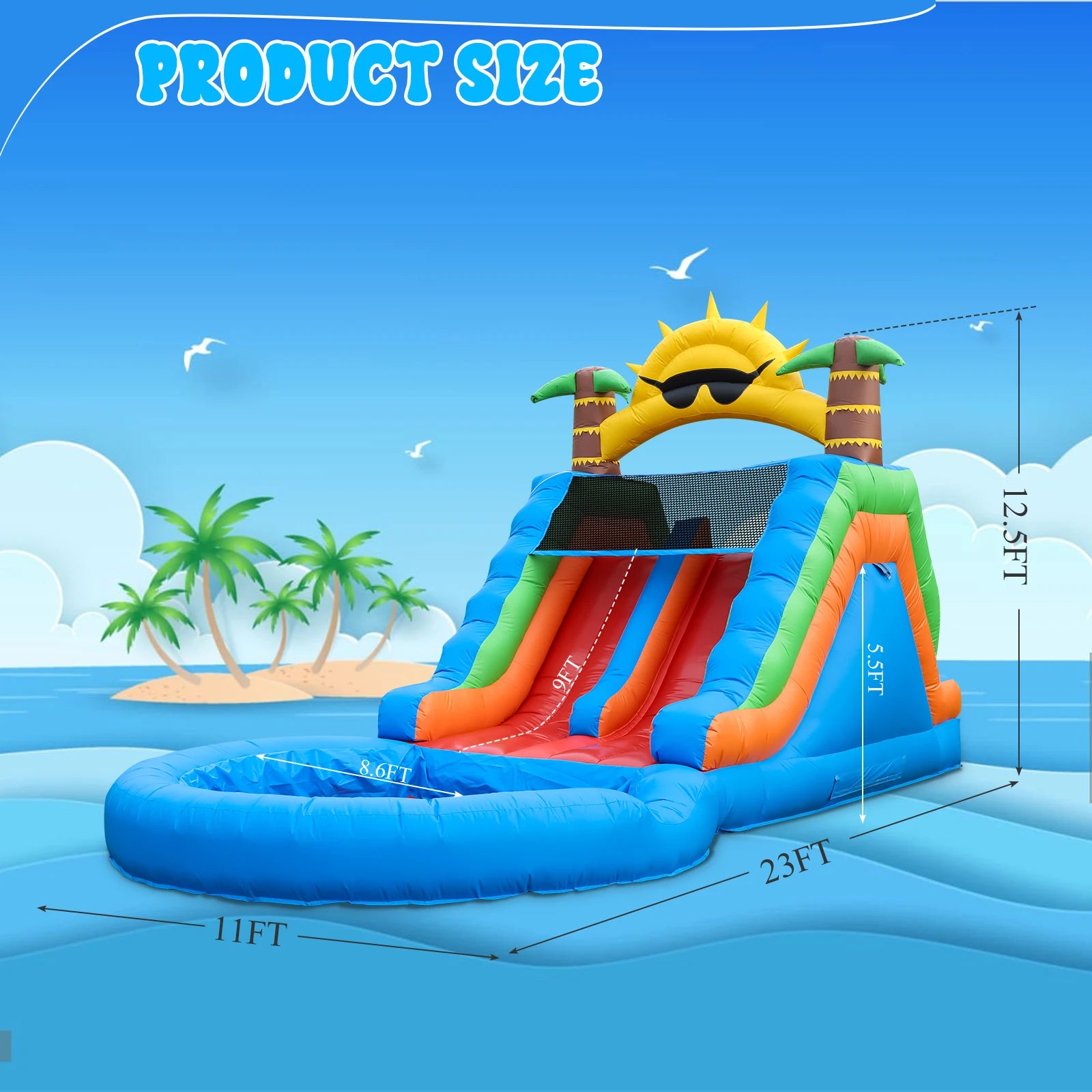 Toboggan aquatique gonflable jungle tropicale installé pour une fête