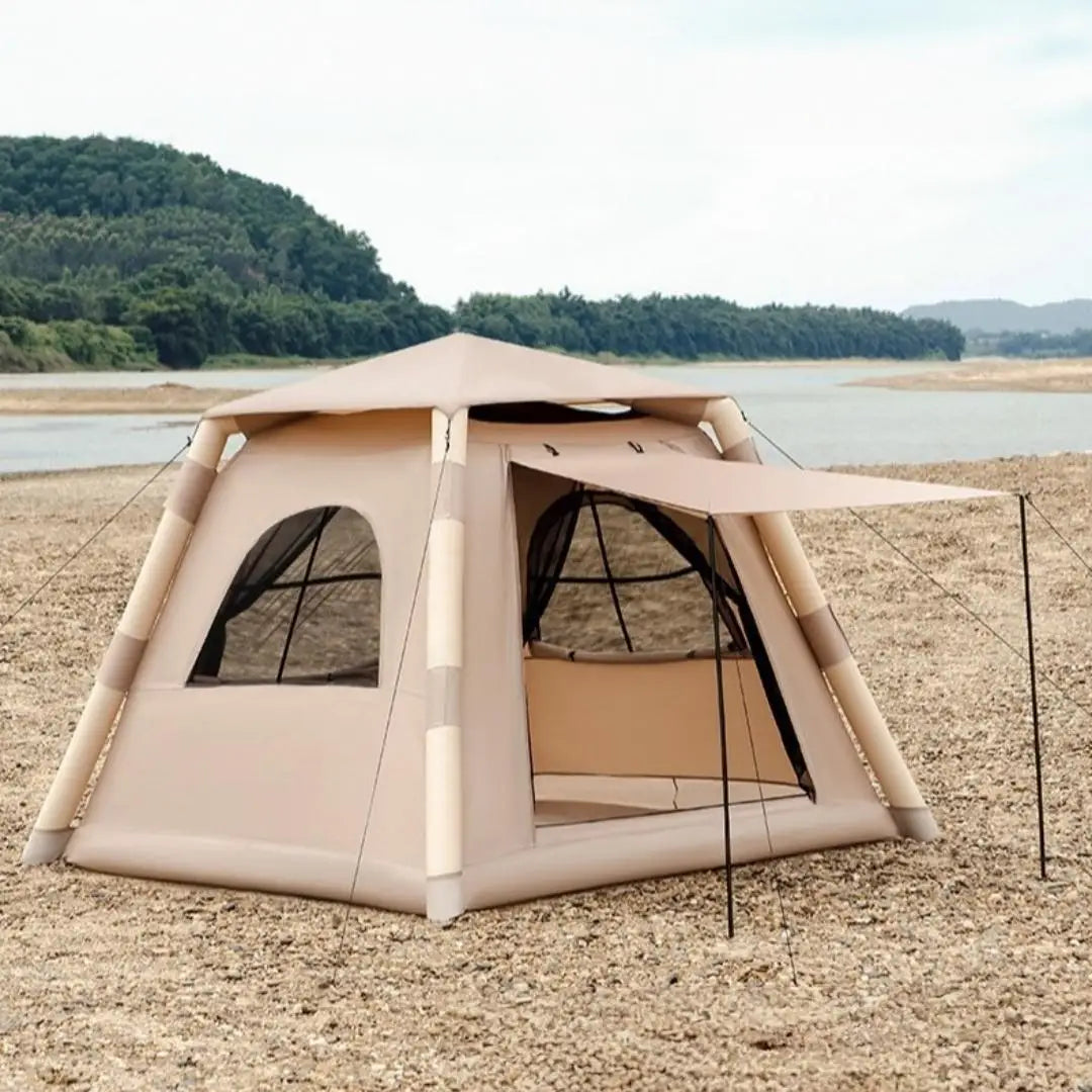 Tente gonflable avec auvent et fenêtres maillées