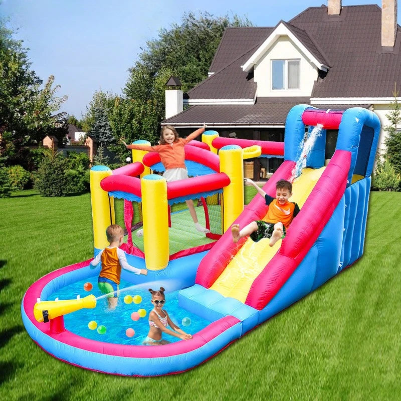 Château gonflable aquatique toboggan pistolets eau extérieur