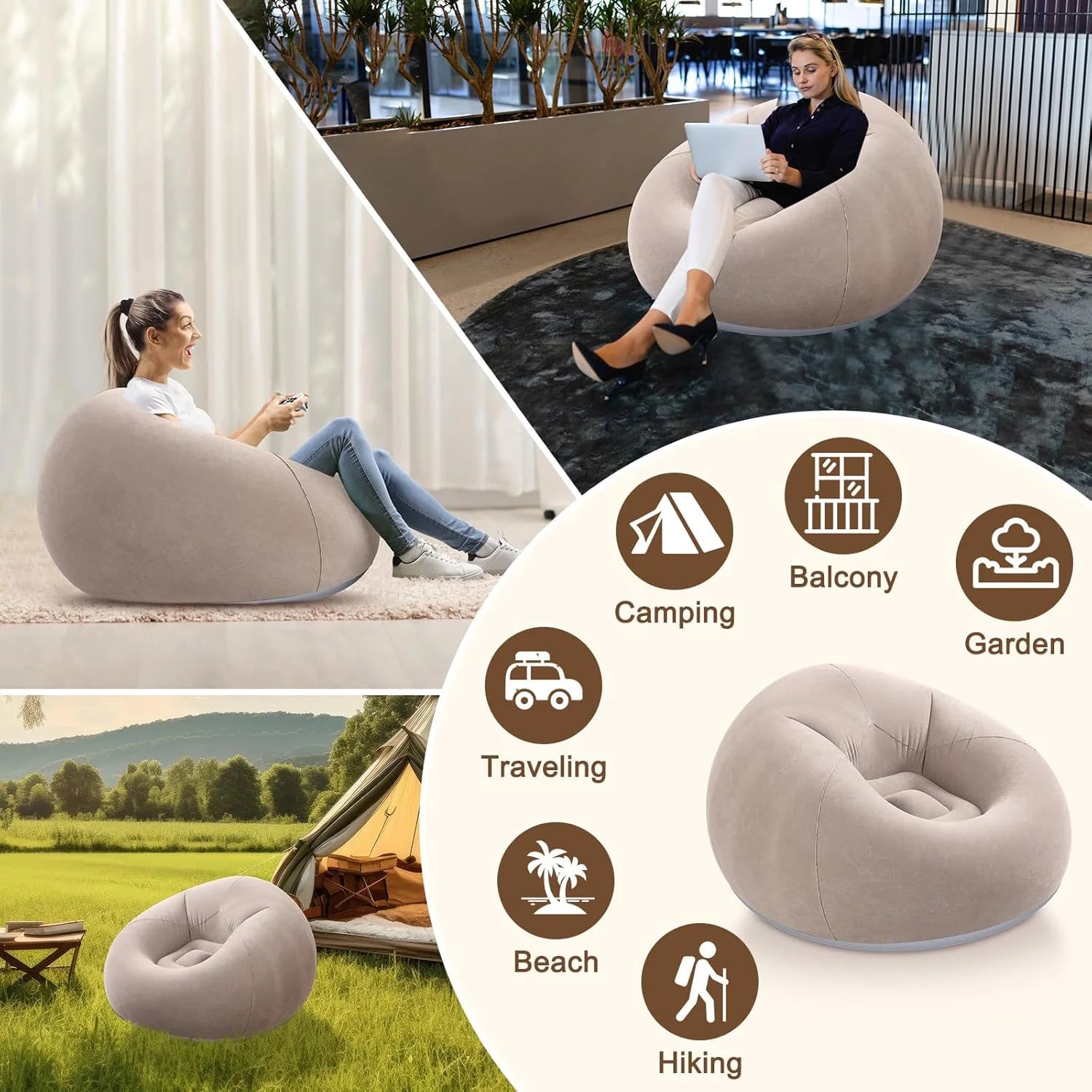 Canapé gonflable rond utilisé en camping