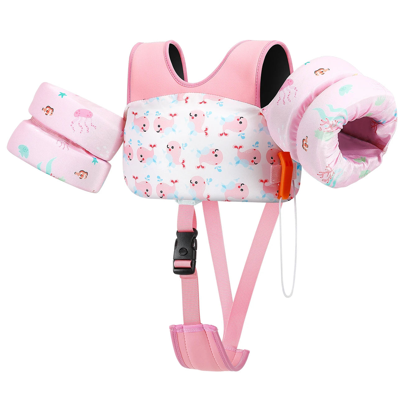 Gilet de flottaison pour tout-petits motif baleine rose