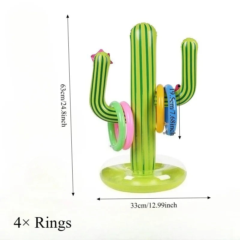 Enfant et adulte jouant au jeu de lancer anneaux cactus gonflable