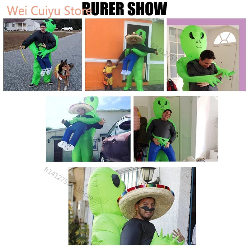 Costume gonflable alien porté par un adulte, vue latérale