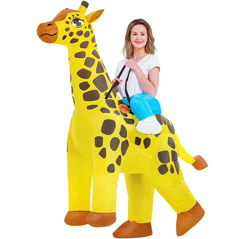 Costume gonflable girafe chevauchée adulte vu de face