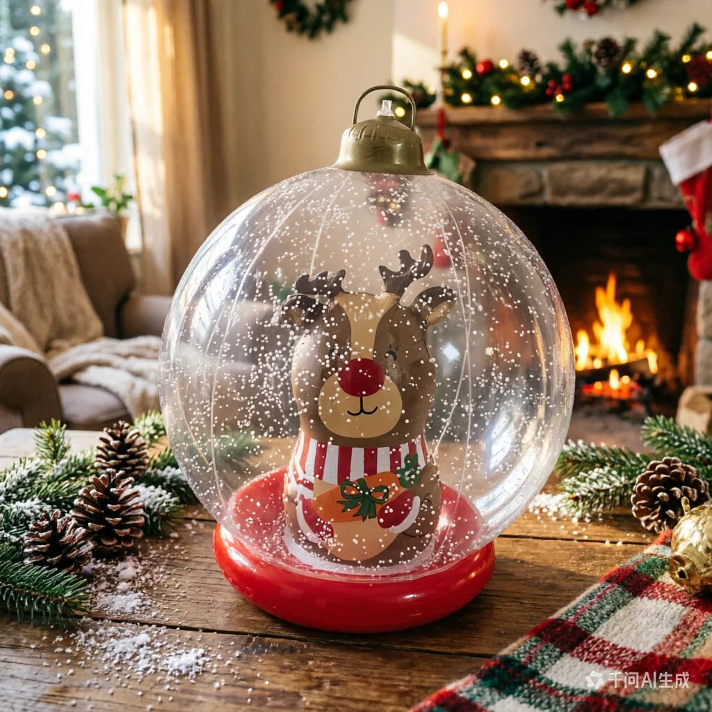 Décoration Noël gonflable boule à neige renne 60 cm vue de face