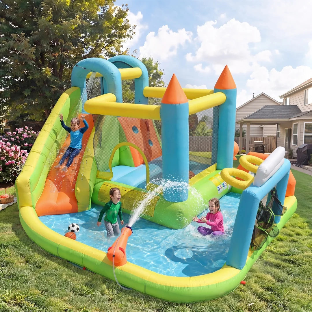 Aire de jeux gonflable multisports vue d'ensemble