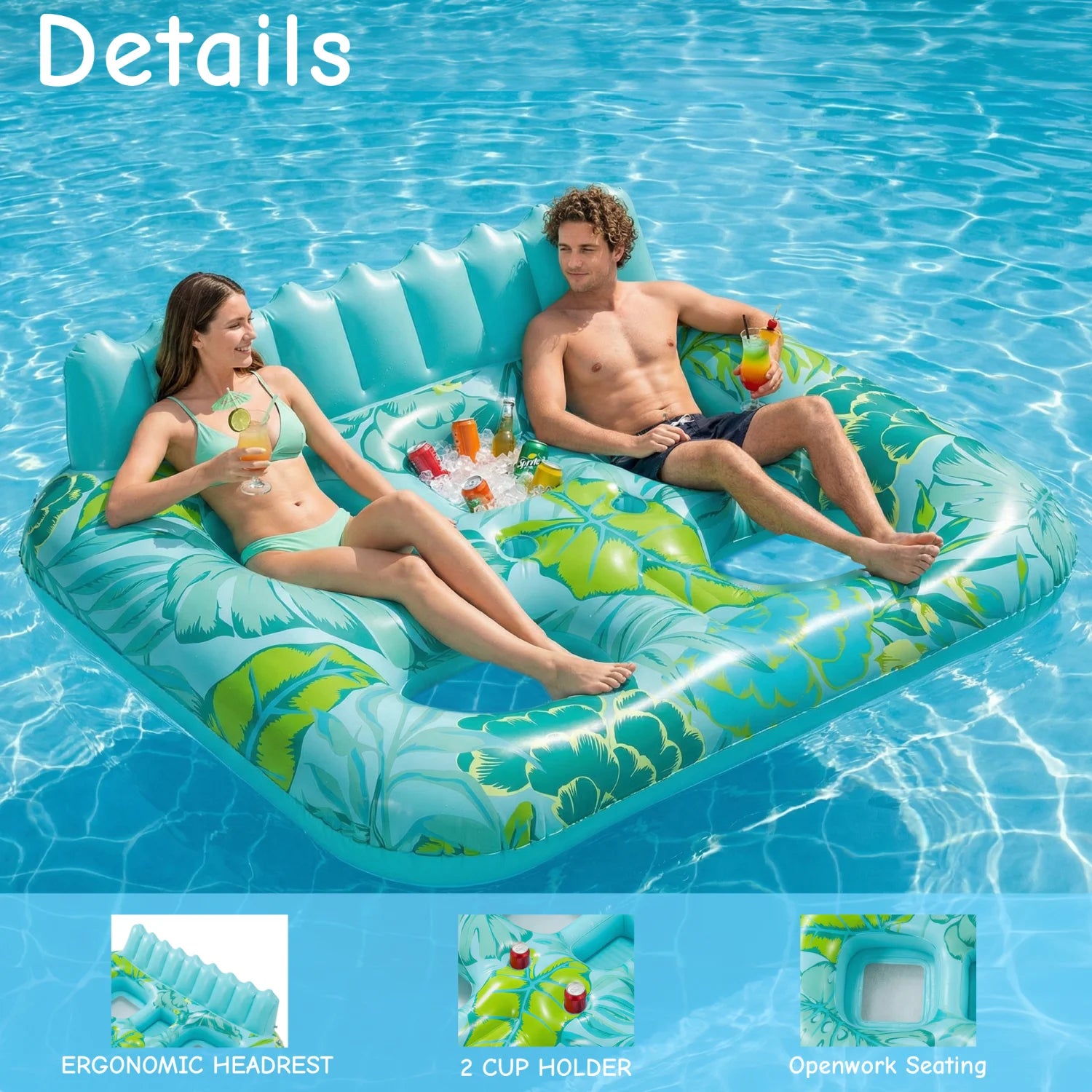 Canapé gonflable 155x180 cm spacieux pour deux personnes en piscine
