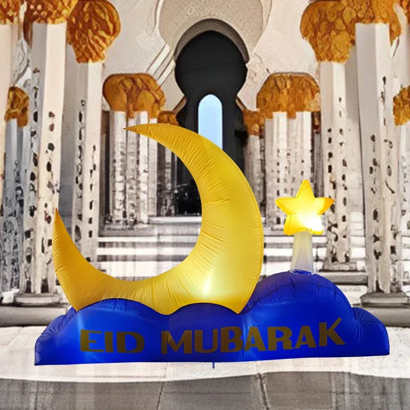 Décoration gonflable Ramadan lune et étoiles vue de face