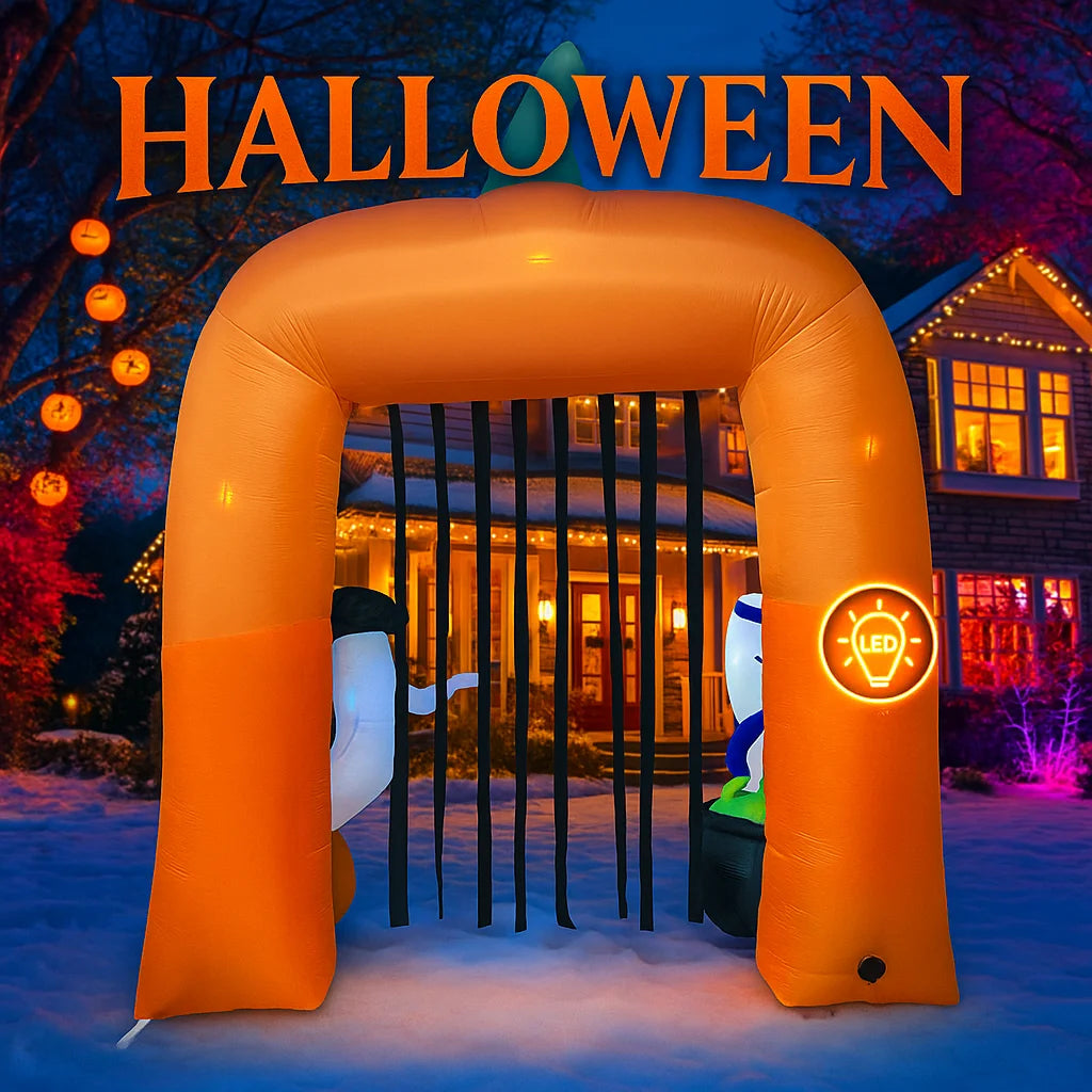Arc gonflable citrouille Halloween jardin pelouse