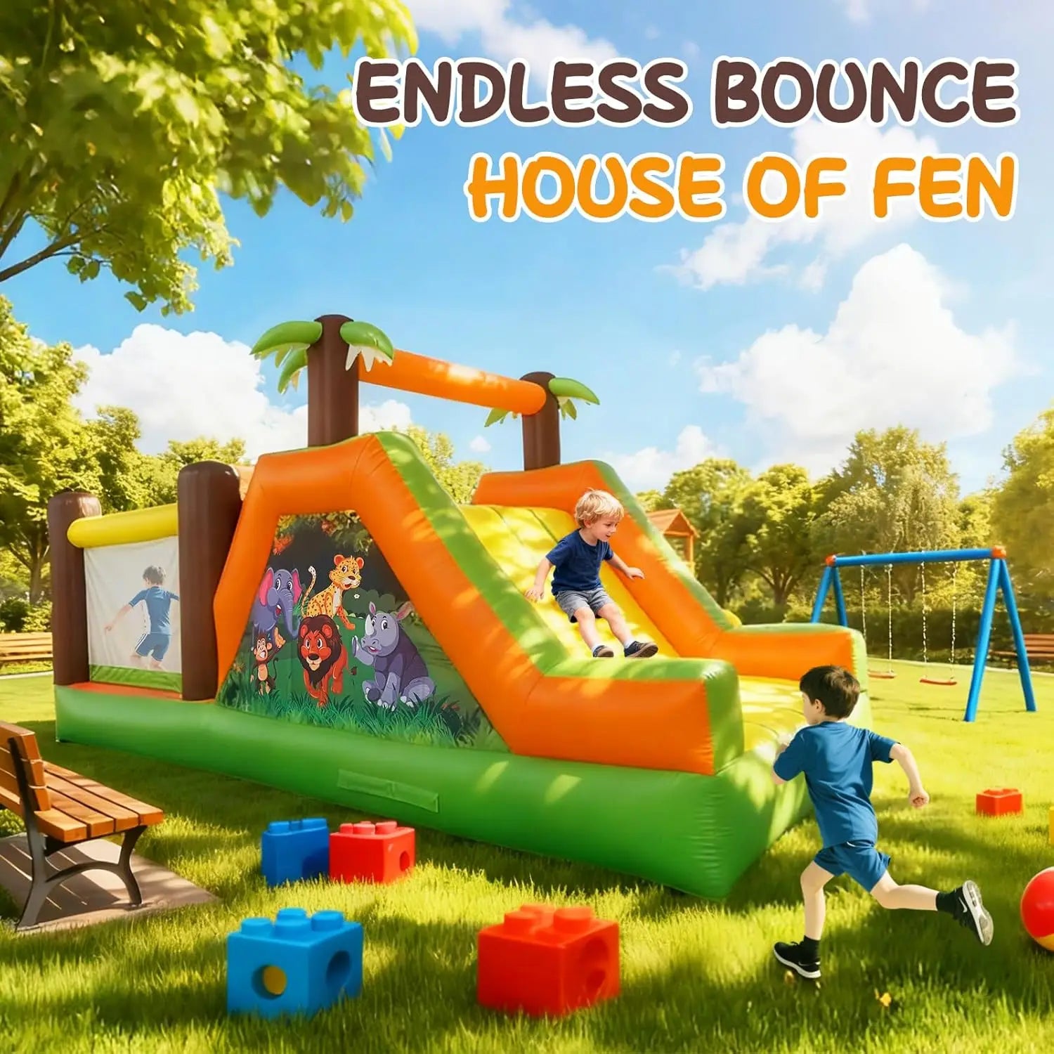 Château gonflable 5-en-1 avec toboggan et mur d’escalade pour enfants