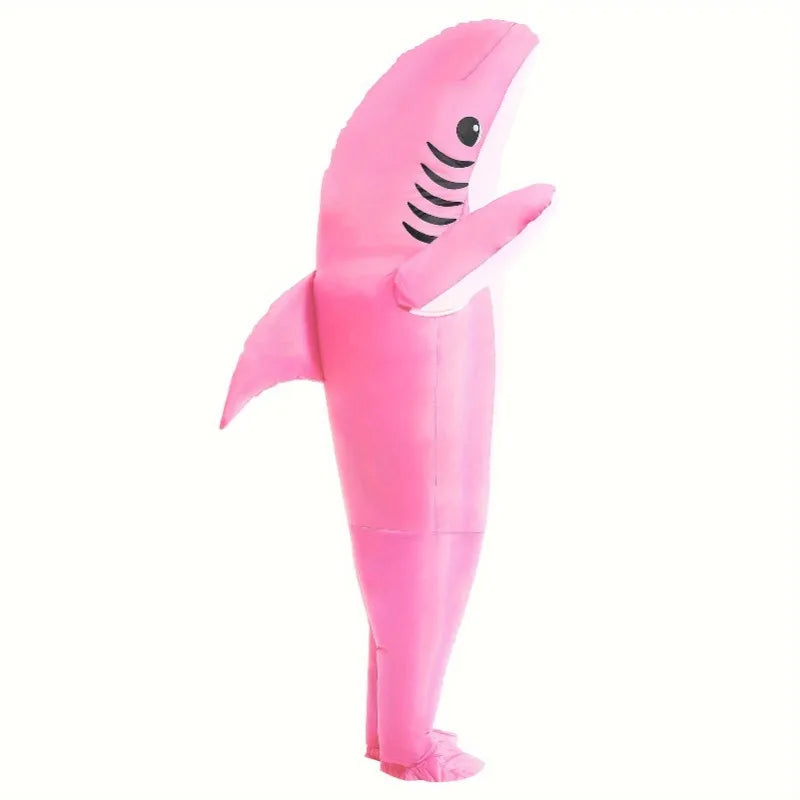 Costume gonflable requin rose, vue arrière