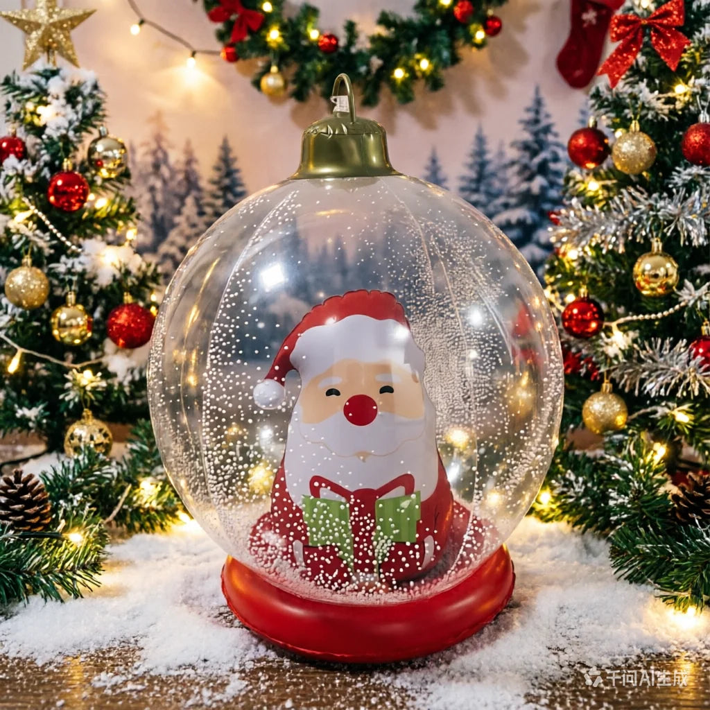 Décoration Noël gonflable globe Père Noël 60 cm vue de face