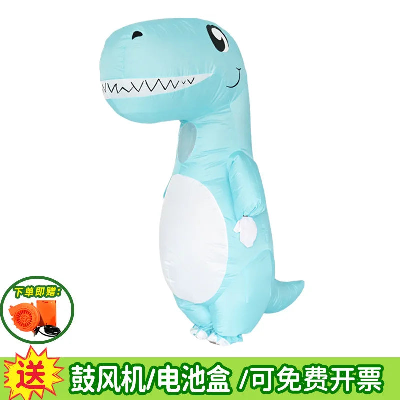 Costume gonflable dinosaure rouge en action lors d'un événement