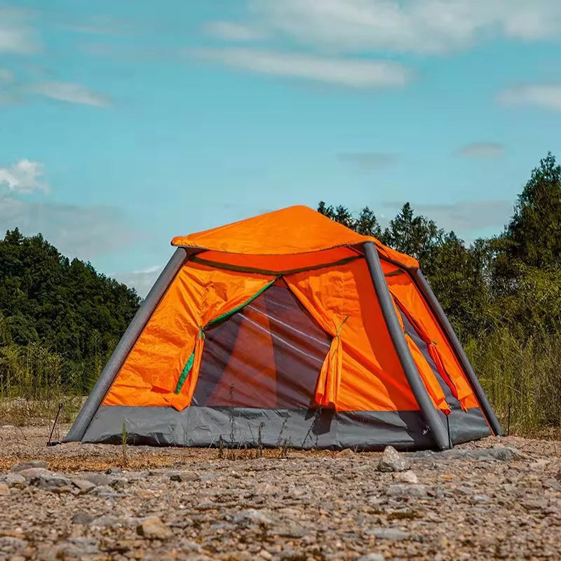 Tente gonflable verte pour 3-4 personnes en pleine nature