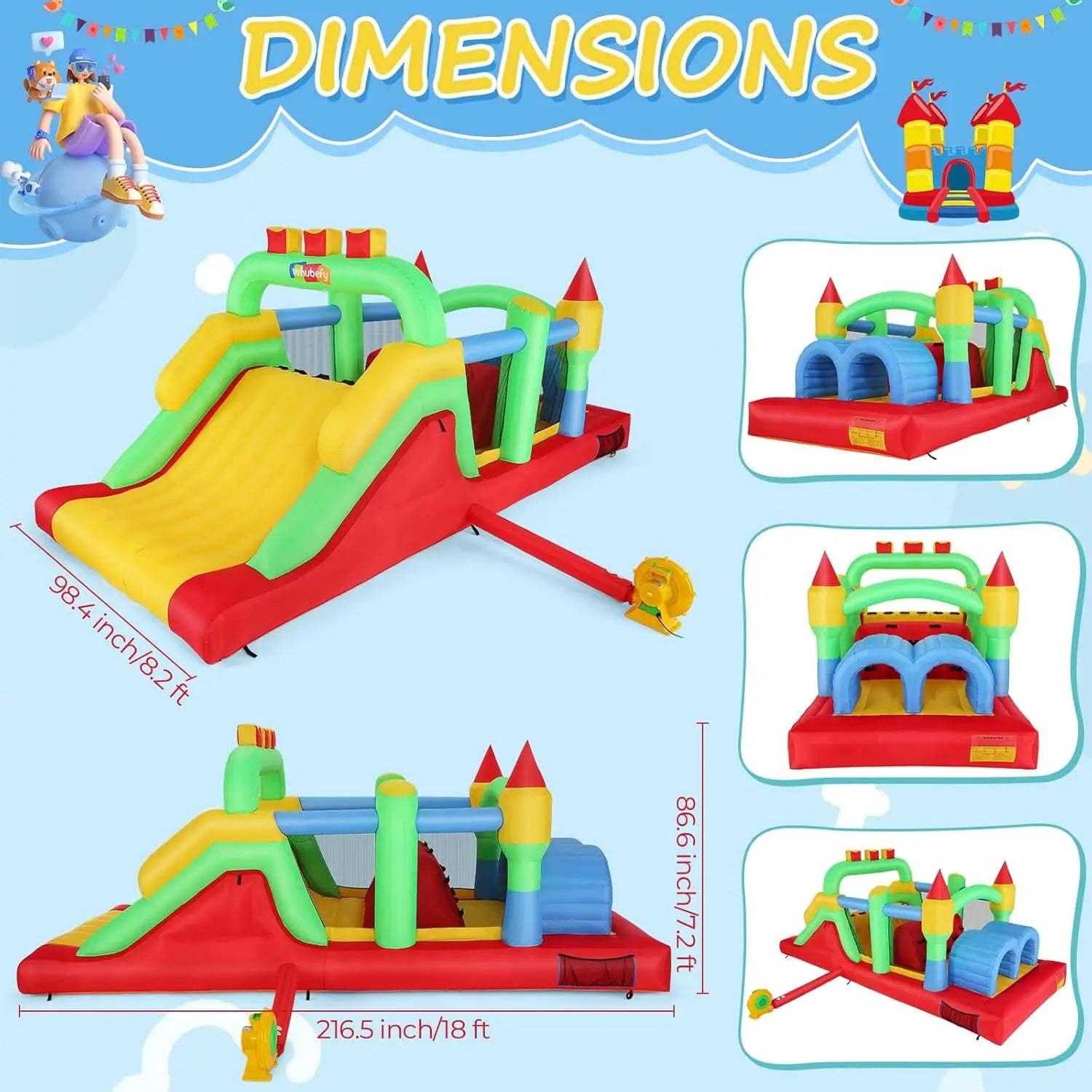 Parcours gonflable mur d'escalade couleurs vives