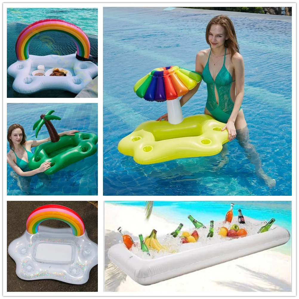 Bouée gonflable plateau arc-en-ciel piscine