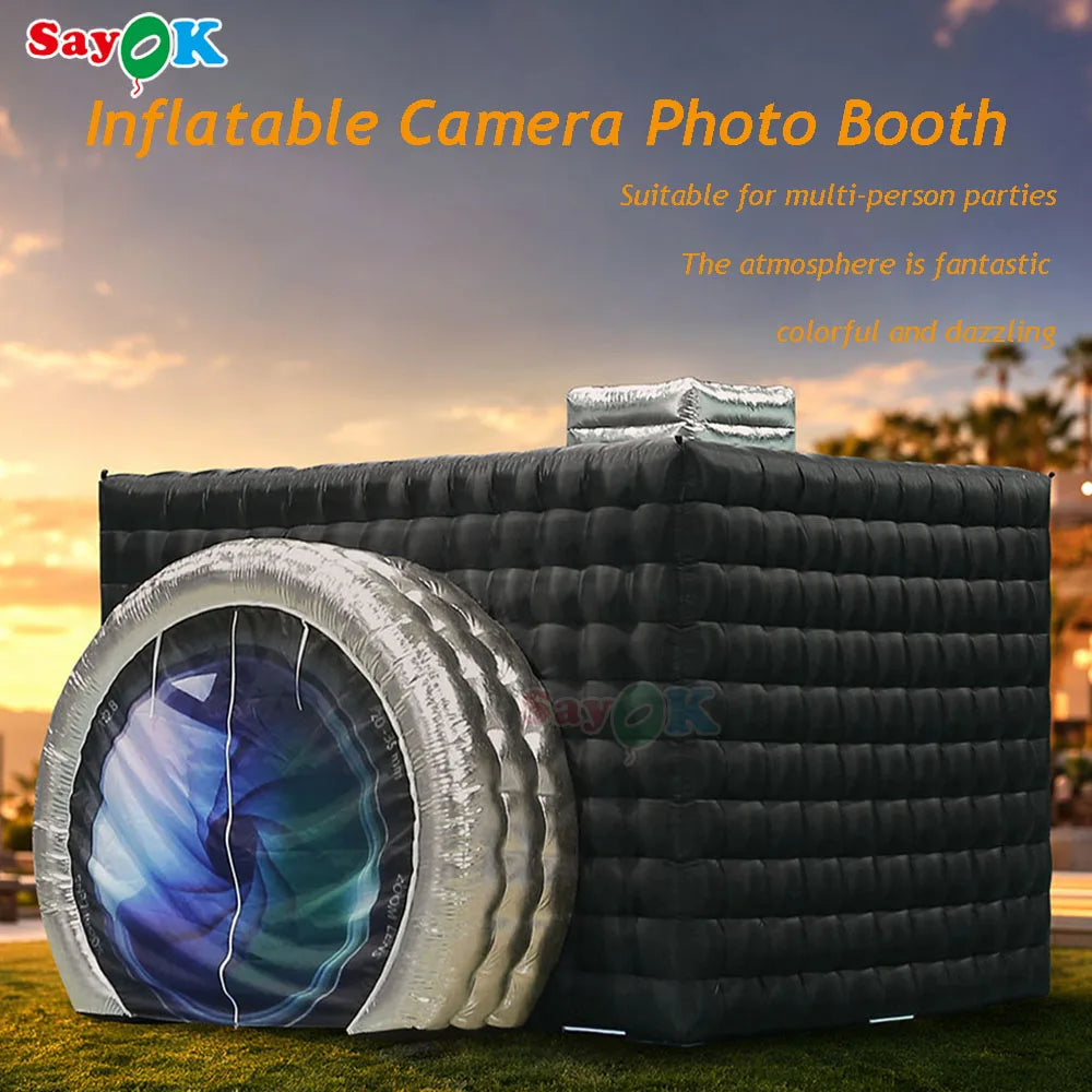 Cabine selfie gonflable cube LED installée pour un mariage