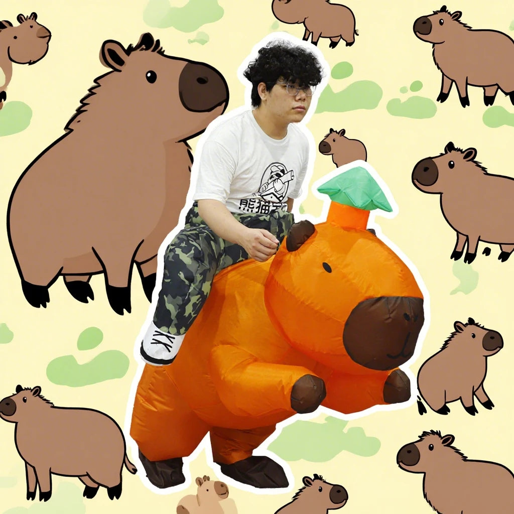 Costume gonflable Capybara porté lors d'une fête à thème