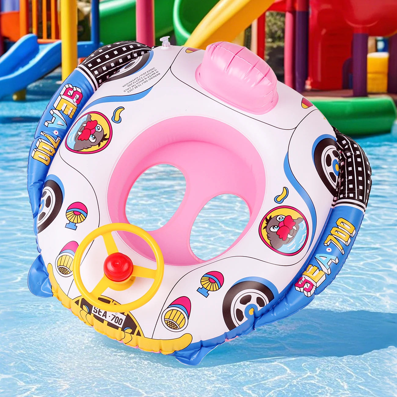 Bouée gonflable anneau natation motif bateau rose piscine