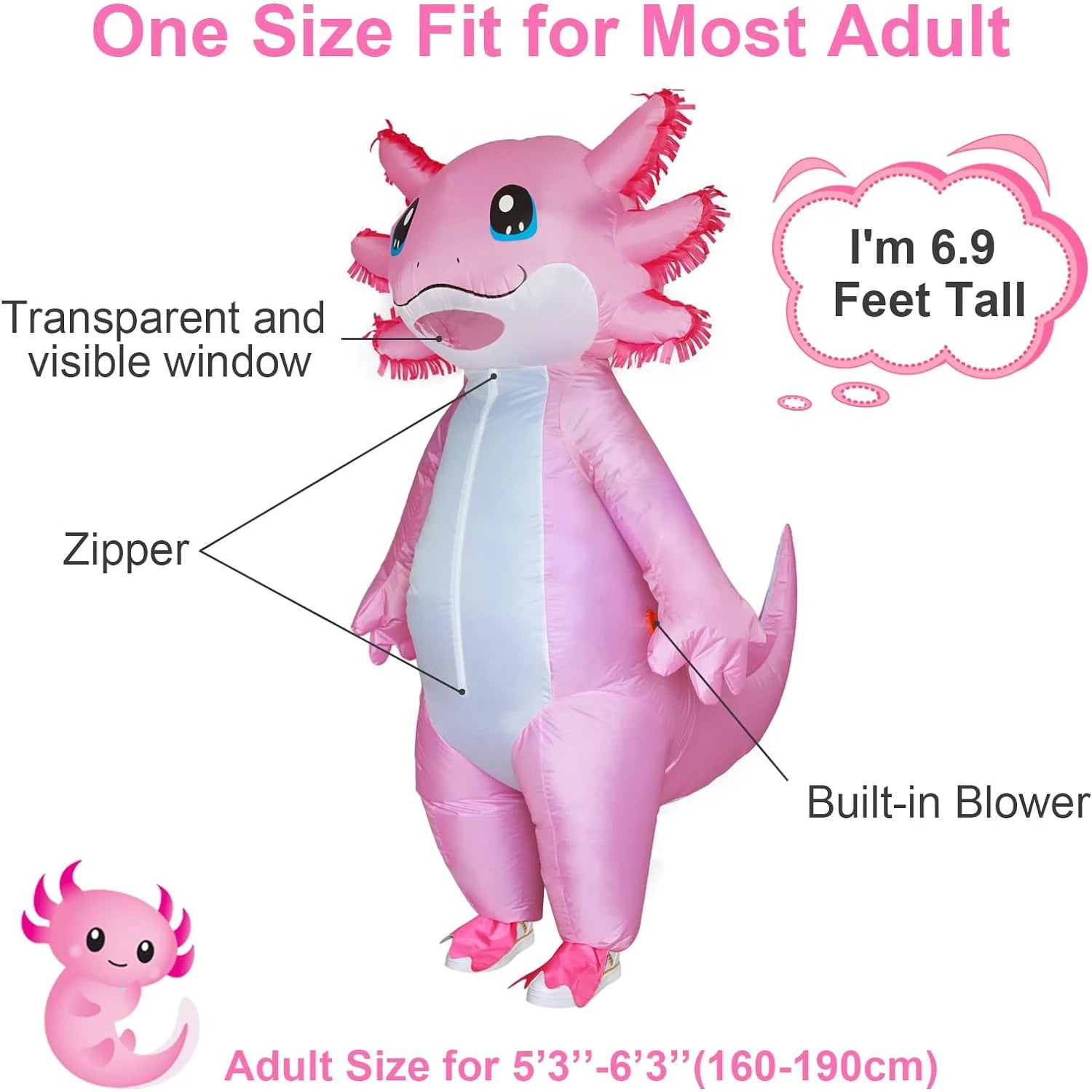 Costume gonflable salamandre rose tendance