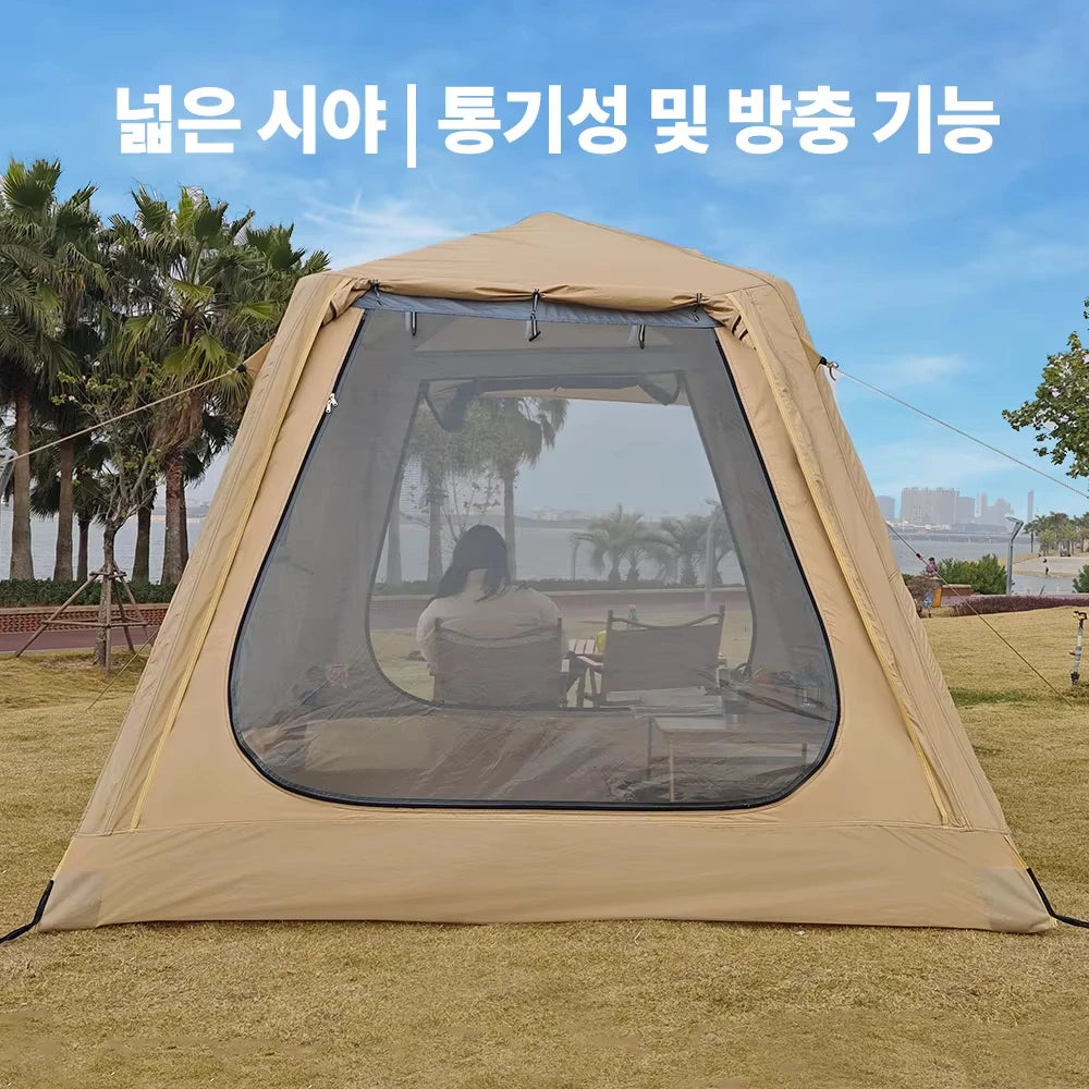 Tente gonflable installée pour un séjour de glamping