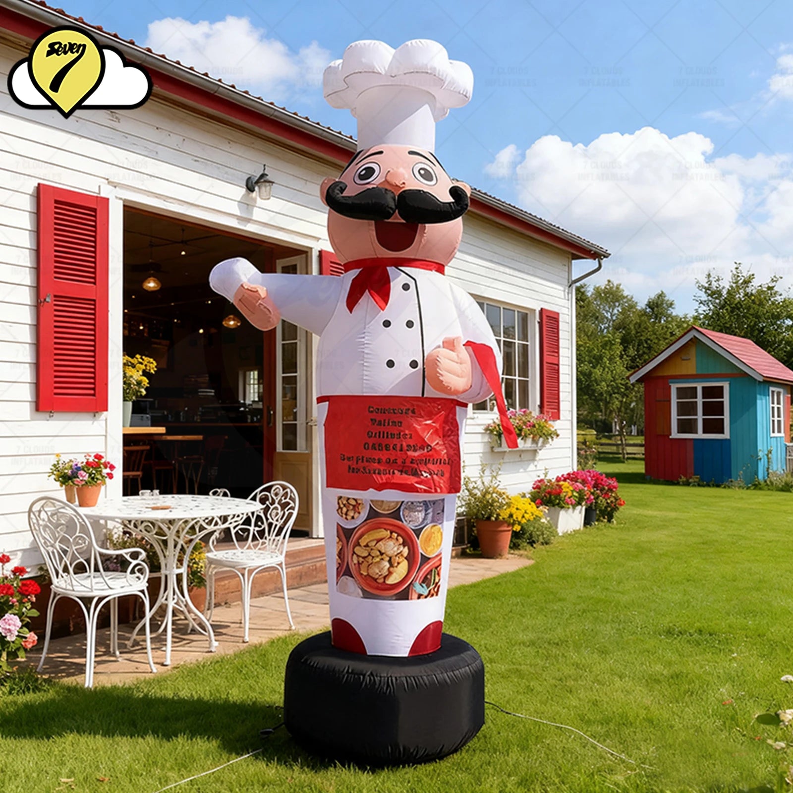 Costume gonflable chef cuisinier devant un restaurant