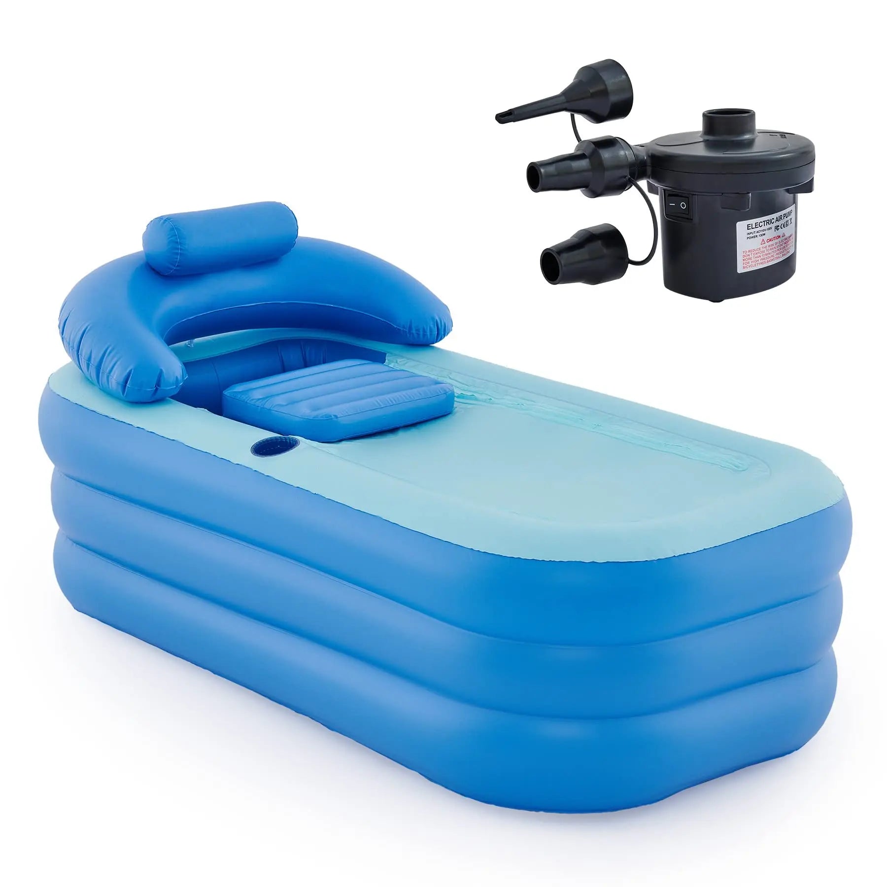 Vue d'ensemble de la baignoire gonflable bleue