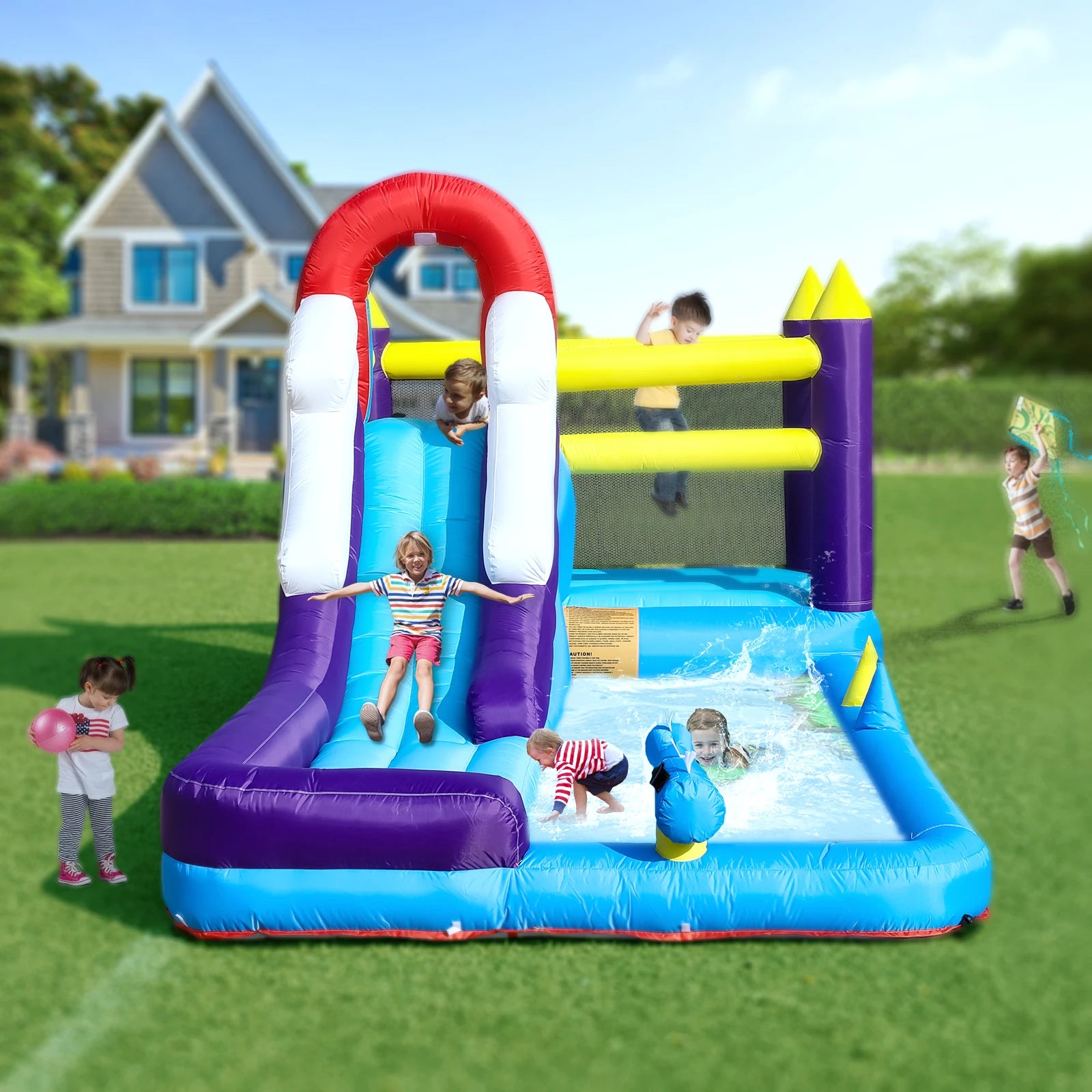 Structure gonflable 3 en 1 toboggan trampoline piscine
