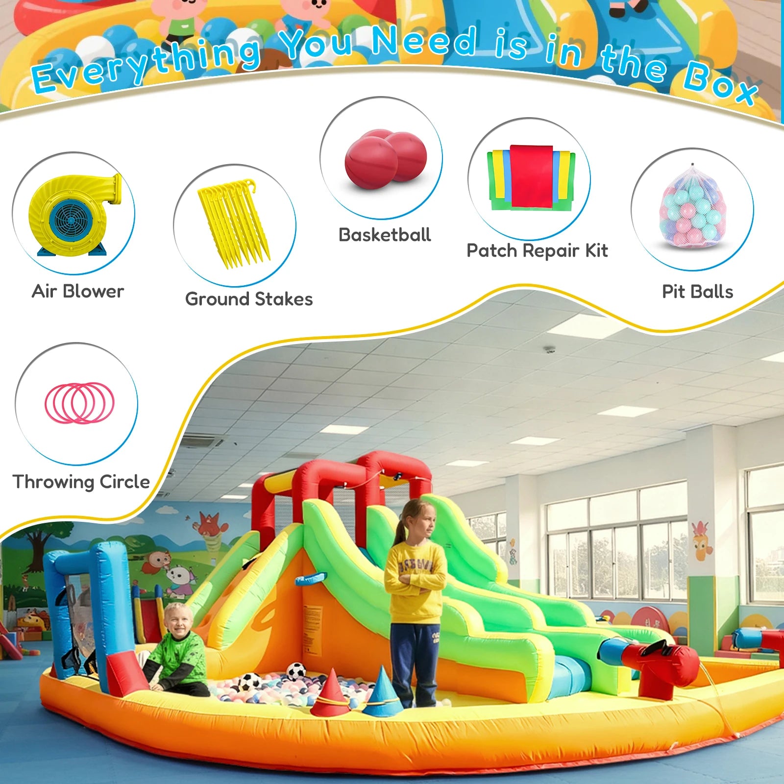 Accessoires de jeu inclus avec le toboggan aquatique gonflable