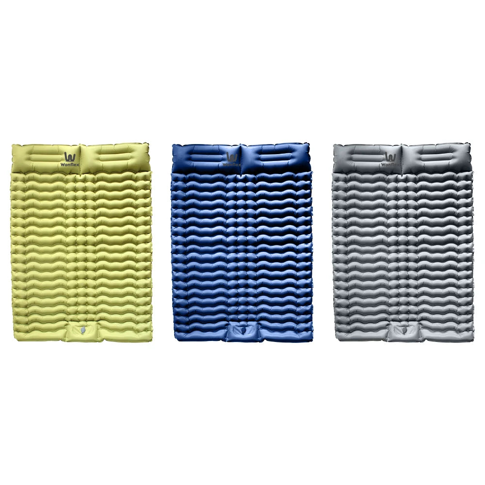 Matelas gonflable vert double camping oreiller pompe pied