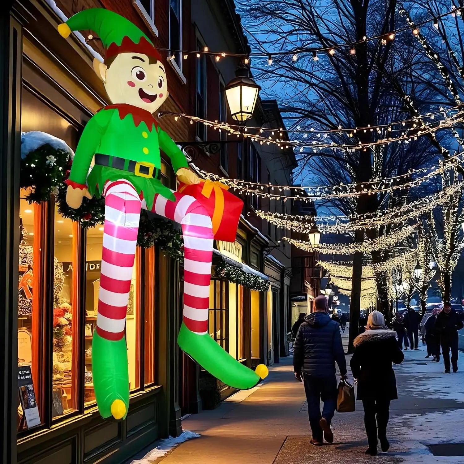 Décoration Noël gonflable elfe assis 2,4 m LED jardin