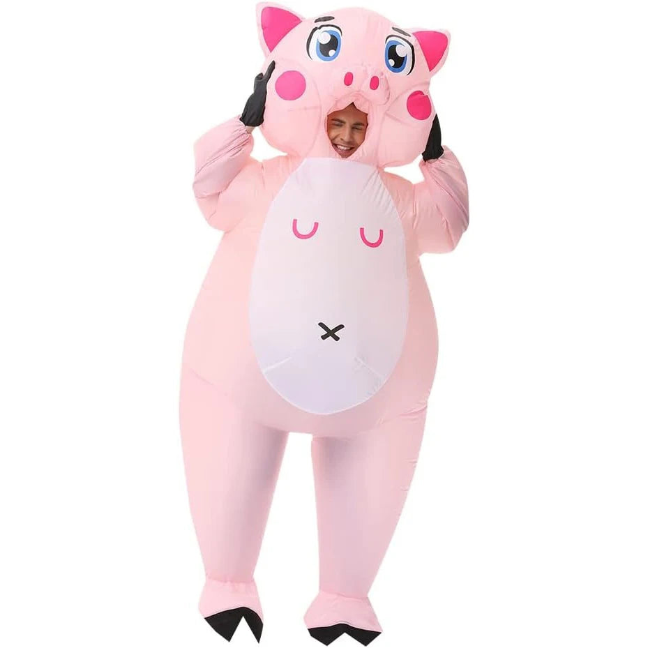 Costume gonflable cochon rose vue de dos