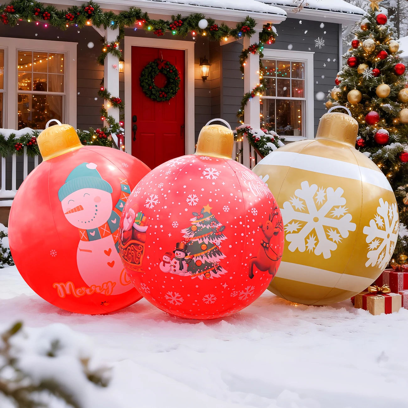 Décoration Noël gonflable boule traîneau géant extérieur