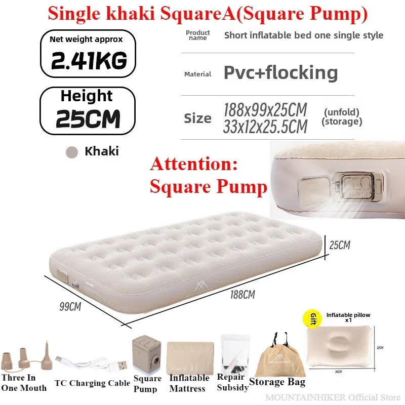 Matelas de camping gonflable installé dans un van aménagé