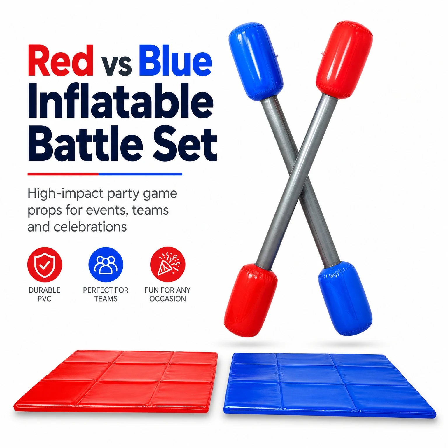 Bâtons gonflables supporters Bam Bam rouge et bleu lot de 2