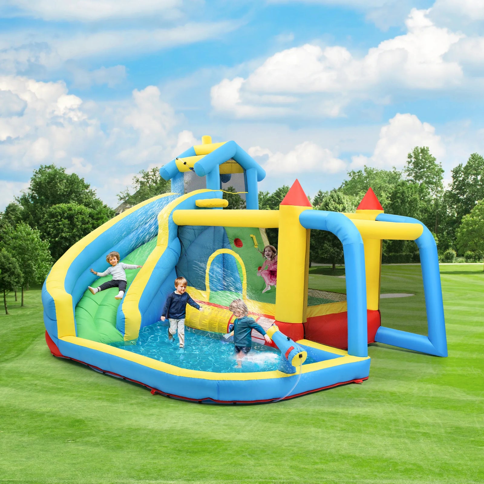 Château gonflable 5-en-1 avec trampoline